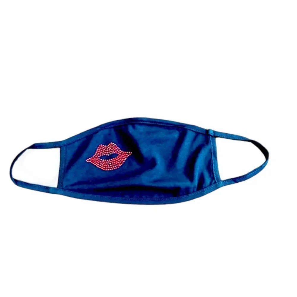 Red Lips Glittery Rhinestones Reusable Black Face Masks